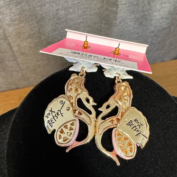 Betsey Johnson Pink Mermaid Starfish Seashell Crystal Flower Dangle Earrings - Picture 5 of 7